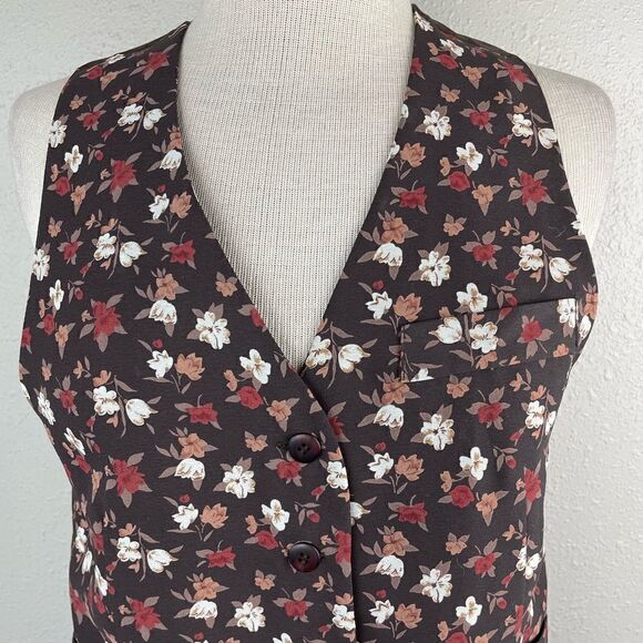 New York Style Brown Floral Button Down Vest Size S EUC - Picture 2 of 5